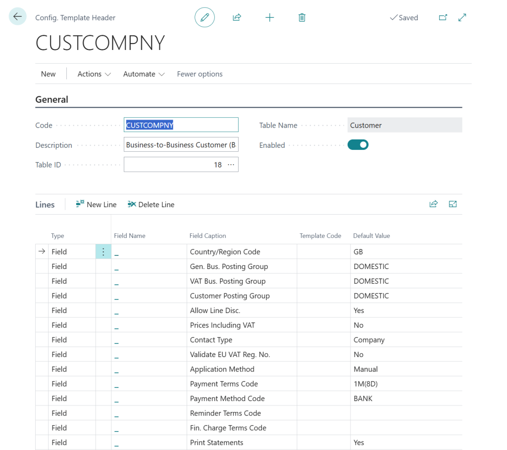 Business Central Customer Template CRM Integration