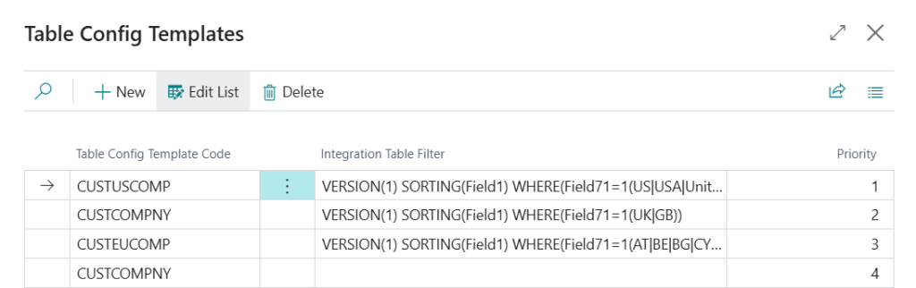 Business Central CRM Integration Table Config Tempaltes