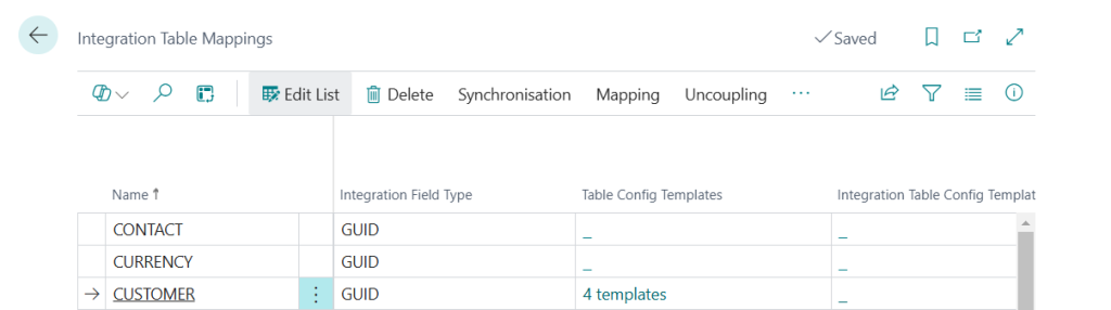 Business Central Sales Integration table mappings